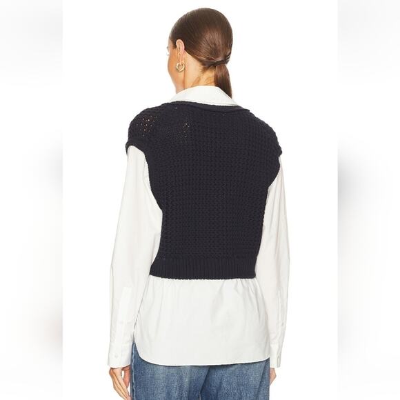 Theory Woven Combo Vest Shirt in Navy & White Size Large NWT Sweater - Picture 2 of 12
